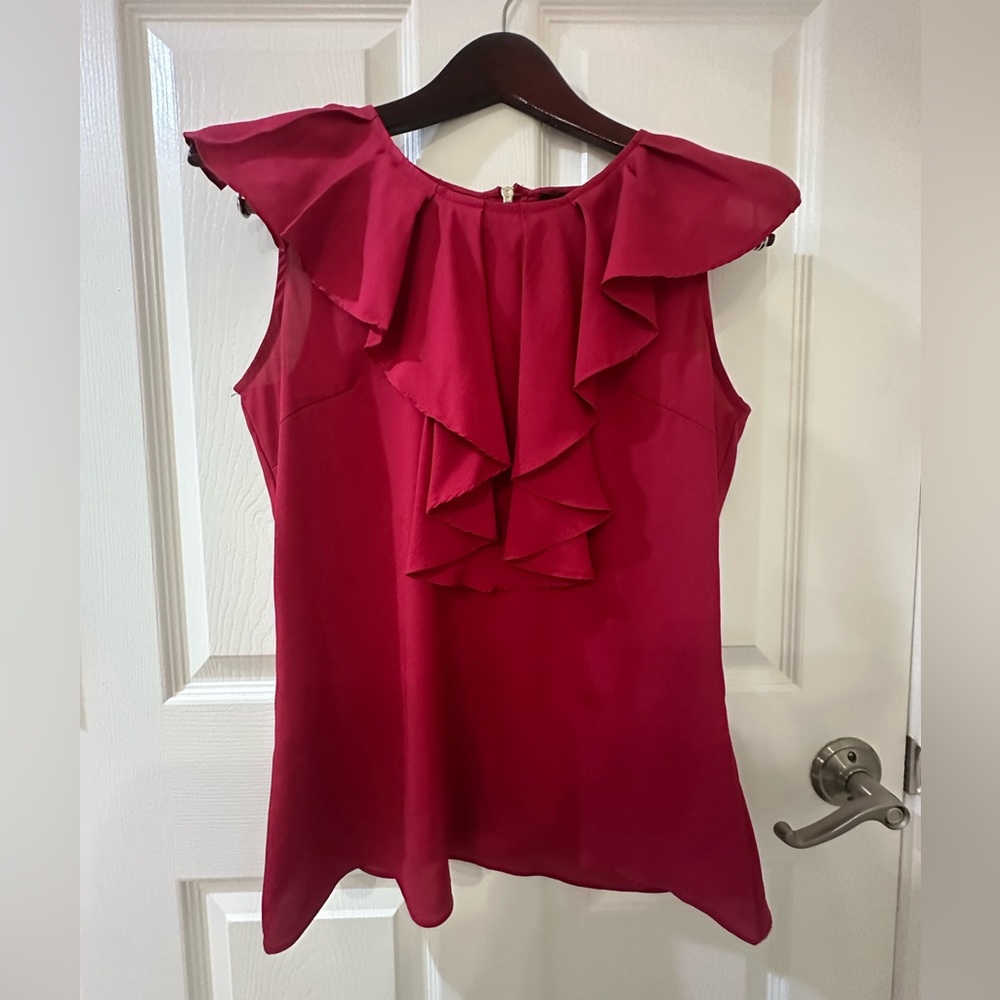Milano Red Ruffled Blouse with Cap Sleeves